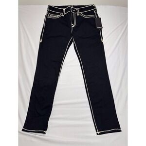 NWT True Religion Rocco Relaxed Skinny Rope Stitch Black Denim Men's Size 32